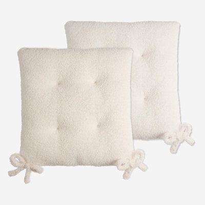 2 Pack Boucle Indoor Seat Pads Fleece Dining Chair Riser, Cream