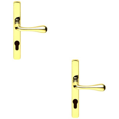 2 PACK - Brass Multi-Point Locking Security Door Handle - 92mm Centres External Lever