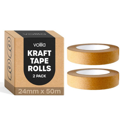 2-Pack Brown Kraft Paper Tape - Heavy Duty Packaging Tape for Moving, Boxes, Framing, Recyclable with Strong Adhesive