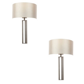 2 PACK Brushed Bronze Slotted Wall Light & Mink Satin Half Shade - Dimmable