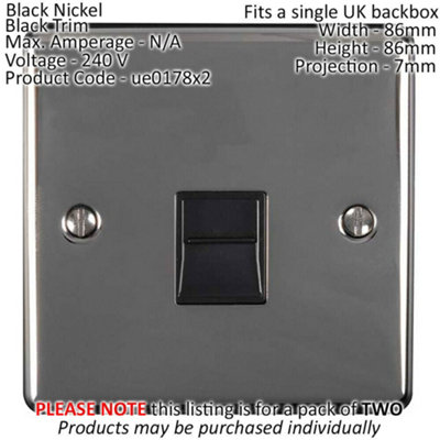 2 PACK BT Master Telephone Socket BLACK NICKEL & Black PSTN Line Wall Plate