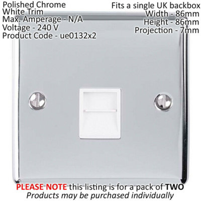 2 PACK BT Master Telephone Socket CHROME & White PSTN Line Wall Plate