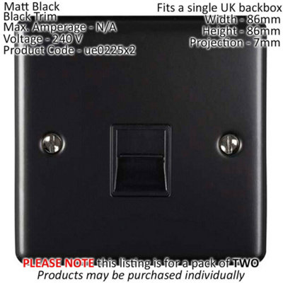 2 PACK BT Master Telephone Socket MATT BLACK & Black PSTN Line Wall Plate