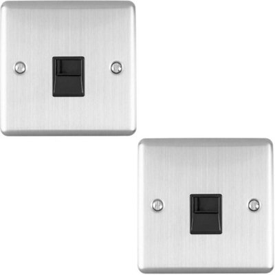 2 PACK BT Master Telephone Socket SATIN STEEL & Black PSTN Line Wall Plate
