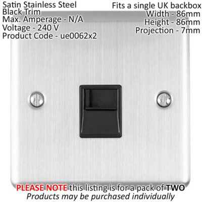 2 PACK BT Master Telephone Socket SATIN STEEL & Black PSTN Line Wall Plate
