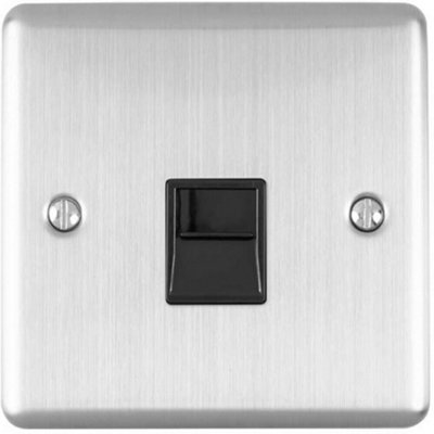 2 PACK BT Master Telephone Socket SATIN STEEL & Black PSTN Line Wall Plate - 4