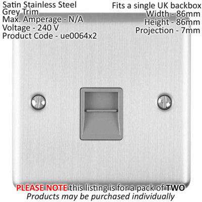 2 PACK BT Master Telephone Socket SATIN STEEL & Grey PSTN Line Wall Plate