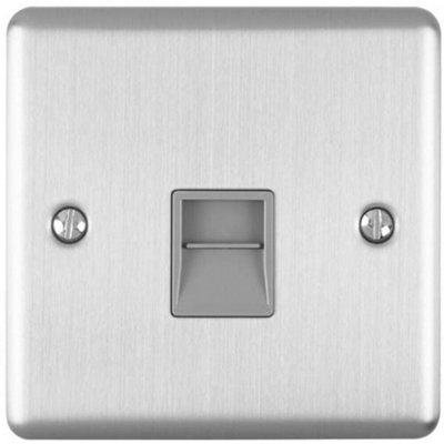 2 PACK BT Master Telephone Socket SATIN STEEL & Grey PSTN Line Wall Plate - 4