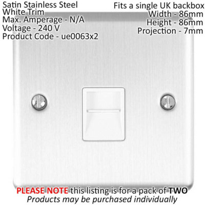 2 PACK BT Master Telephone Socket SATIN STEEL & White PSTN Line Wall Plate