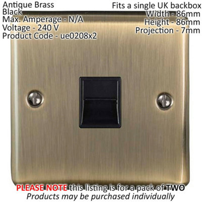 2 PACK BT Telephone  Extension Socket ANTIQUE BRASS & Black Secondary Plate