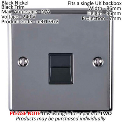 2 PACK BT Telephone  Extension Socket BLACK NICKEL & Black Secondary Plate