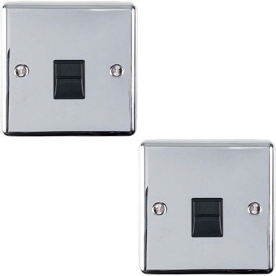 2 PACK BT Telephone  Extension Socket CHROME & Black Secondary Plate