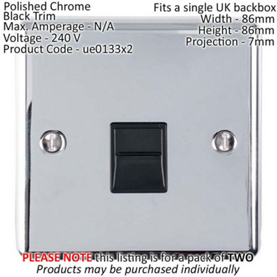 2 PACK BT Telephone  Extension Socket CHROME & Black Secondary Plate