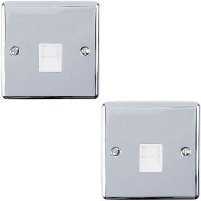 2 PACK BT Telephone Extension Socket CHROME & White Secondary Plate