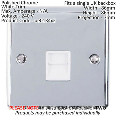2 PACK BT Telephone  Extension Socket CHROME & White Secondary Plate
