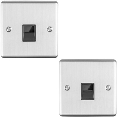 2 PACK BT Telephone  Extension Socket SATIN STEEL & Black Secondary Plate