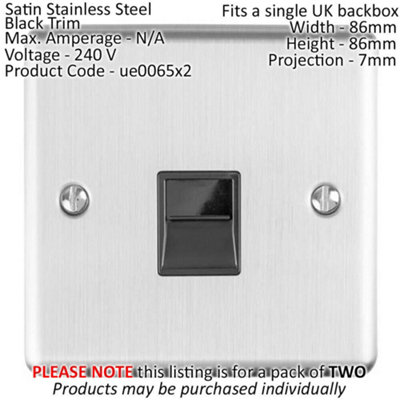 2 PACK BT Telephone  Extension Socket SATIN STEEL & Black Secondary Plate