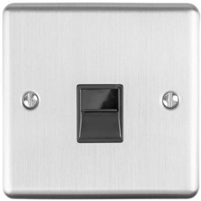 2 PACK BT Telephone  Extension Socket SATIN STEEL & Black Secondary Plate - 3