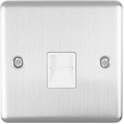 2 PACK BT Telephone  Extension Socket SATIN STEEL & White Secondary Plate - 3