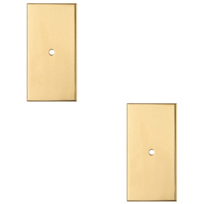 2 PACK - Cabinet Door Knob Backplate - 76mm x 40mm Polished Brass Cupboard Handle Plate