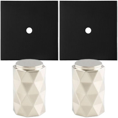 2 PACK - Cabinet Door Knob & Contrasting Backplate Set - Diamond Kitchen Pull - Polished Nickel & Black