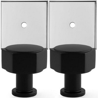 2 PACK - Cabinet Door Knob & Contrasting Backplate Set - Hex Kitchen Pull - Matt Black & Chrome