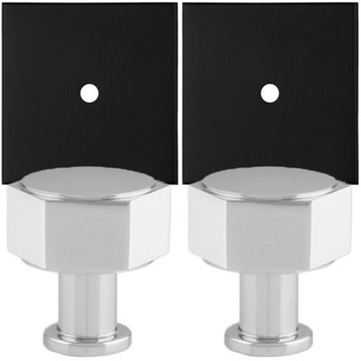 2 PACK - Cabinet Door Knob & Contrasting Backplate Set - Hex Kitchen Pull - Polished Chrome & Black