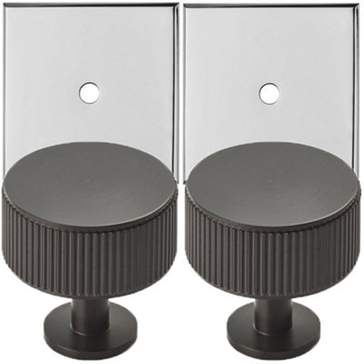 2 PACK - Cabinet Door Knob & Contrasting Backplate Set - Reeded Lined Kitchen Pull - Matt Black & Chrome