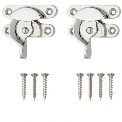 2 Pack Chrome Sash Window Locks 65mm Fitch Style Fasteners with Screws ...