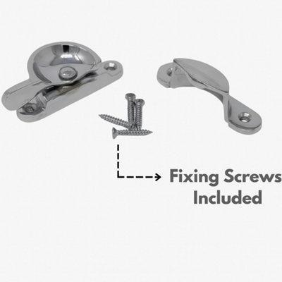 2 Pack Chrome Sash Window Locks 65mm Fitch Style Fasteners with Screws ...