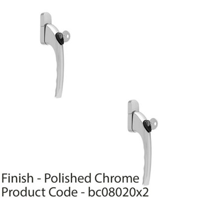 2 PACK - Chrome Universal Locking Window Handle - Click Fit PVC Window Rose Lever