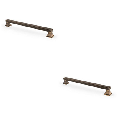 2 PACK - Chunky Square Pull Handle - Antique Brass 224mm Centres SOLID BRASS Drawer Door