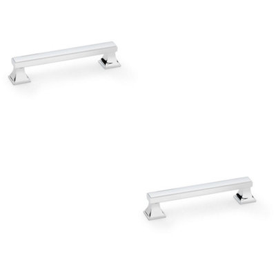 2 PACK - Chunky Square Pull Handle - Polished Chrome 128mm Centre SOLID BRASS Drawer Door