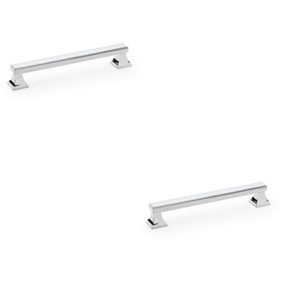 2 PACK - Chunky Square Pull Handle - Polished Chrome 160mm Centre SOLID BRASS Drawer Door
