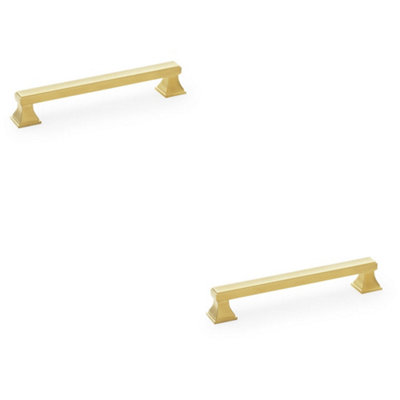 2 PACK - Chunky Square Pull Handle - Satin Brass 160mm Centres SOLID BRASS Drawer Door