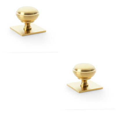 2 PACK - Classic Round Cabinet Door Knob & Matching Backplate - Satin Brass 38mm Handle
