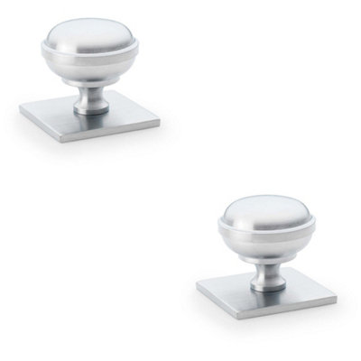 2 PACK - Classic Round Cabinet Door Knob & Matching Backplate - Satin Chrome 34mm Handle