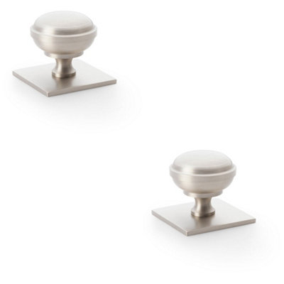 2 PACK - Classic Round Cabinet Door Knob & Matching Backplate - Satin Nickel 38mm Handle