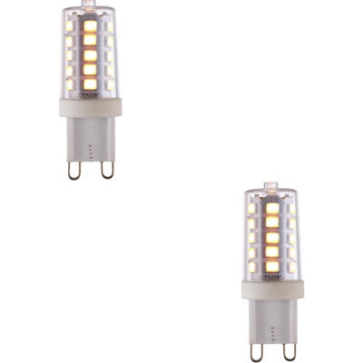 2 PACK Clear & White 3.7W G9 SMD LED Light Bulb - Dimmable Warm White - 470lm 3000k