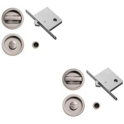 2 PACK - Complete Locking Sliding Pocket Door Pack Set- Polished Brass - Thumbturn Bathroom