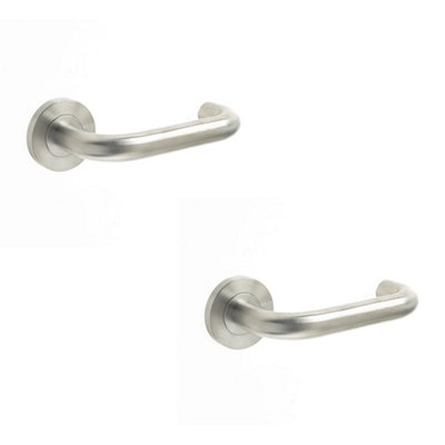 2 PACK Contemporary 19mm Satin Stainless Steel Door Handle on 8mm Sprung Rose Interior Handle
