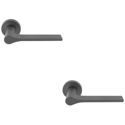 2 PACK - Contemporary Flat Door Handle Set - Anthracite Grey Sleek Lever on Round Rose