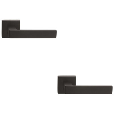 2 PACK - Contemporary Flat Door Handle Set - Matt Black Sleek Lever on Square Rose