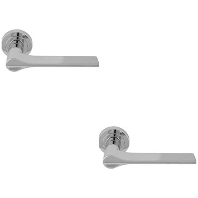 2 PACK - Contemporary Flat Door Handle Set - Polished Sleek Angled Lever on Round Rose