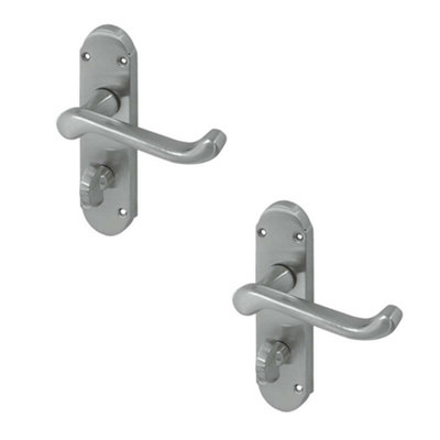 2 PACK Contemporary Satin Chrome Suite Door Handle for Bathroom - Interior Lever on Backplate
