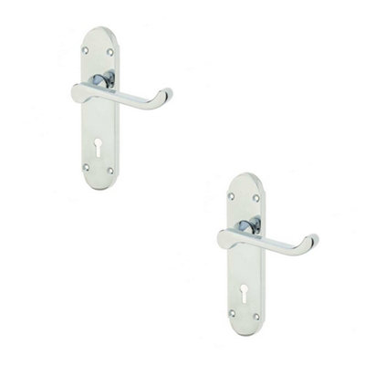 2 PACK Contemporary Suite Door Handle in Polished Chrome Finish - Interior Lever on Backplate