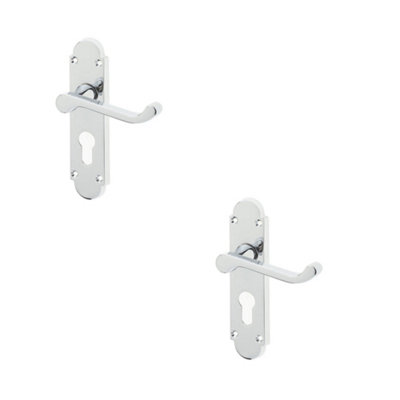 2 PACK Contemporary Suite Door Handle in Polished Chrome with Euro Profile Lockplate - Interior Lever on Backplate