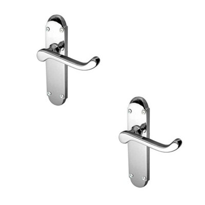 2 PACK Contemporary Suite Door Handle with Latchplate in Polished Chrome - Interior Lever on Backplate