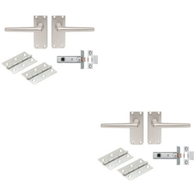 2 PACK - Contract Straight Door Handle & Latch Pack Set- Satin Aluminium Lever on Backplate