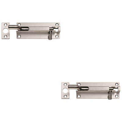 2 PACK - Cranked Barrel Surface Mounted Sliding Door Bolt Lock 100mm x 38mm Bright Steel